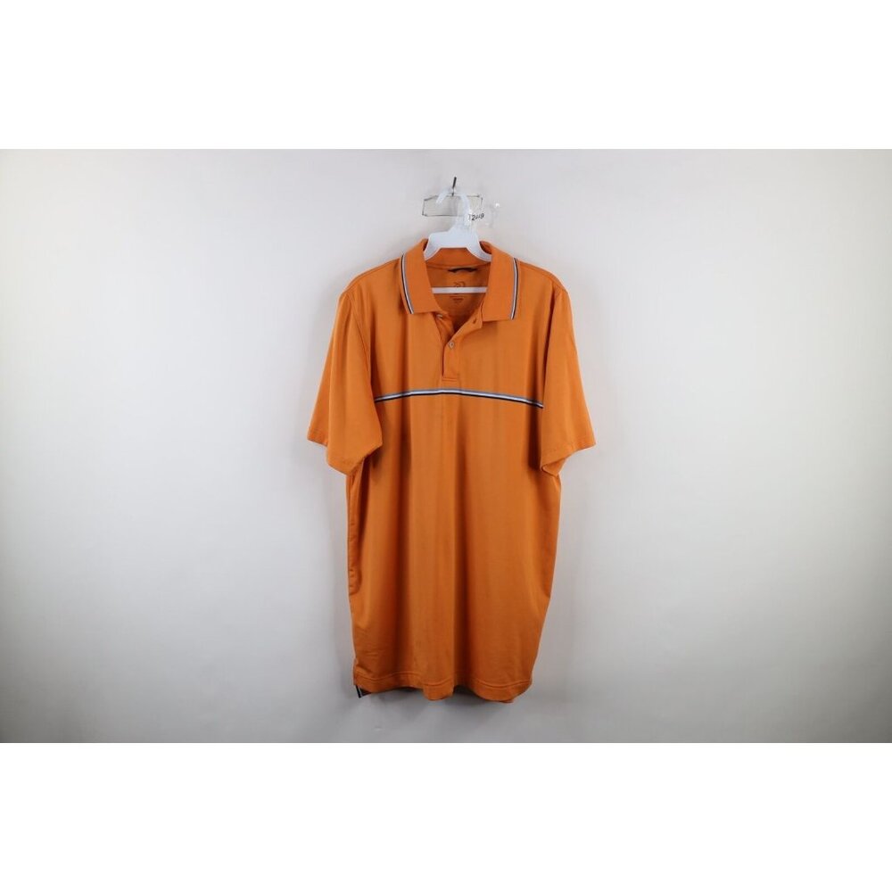 Zero Restriction Mens Large Striped Stretch Short Sleeve Golf Polo Shirt Orange
